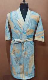 Unisex Marble Print Waffle Cotton Bathrobe- Free Size