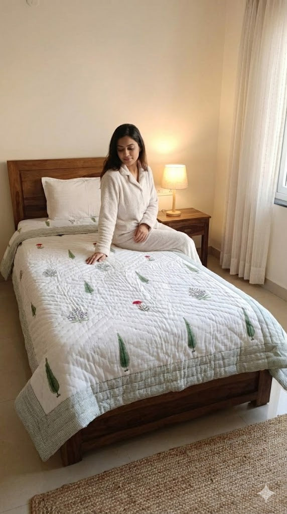 Handblock Printed Cotton Jaipuri Razai single beds