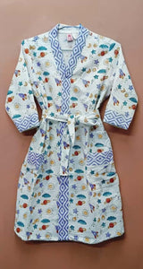 Handblock printed waffle cotton bathrobe for kids - 4-13 years old