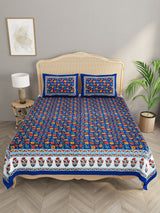 Floral Print Cotton Double King Bedsheet with 2 Pillow Covers