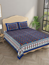 Floral Print Cotton Double King Bedsheet with 2 Pillow Covers