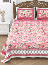 Floral Print Cotton Double King Bedsheet with 2 Pillow Covers