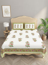 Floral Print Cotton Double King Bedsheet with 2 Pillow Covers