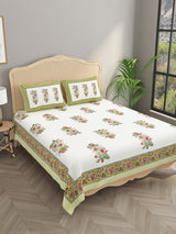 Floral Print Cotton Double King Bedsheet with 2 Pillow Covers