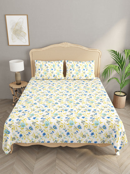 Floral Print Super King Cotton Bedsheet with 2 Pillow Covers