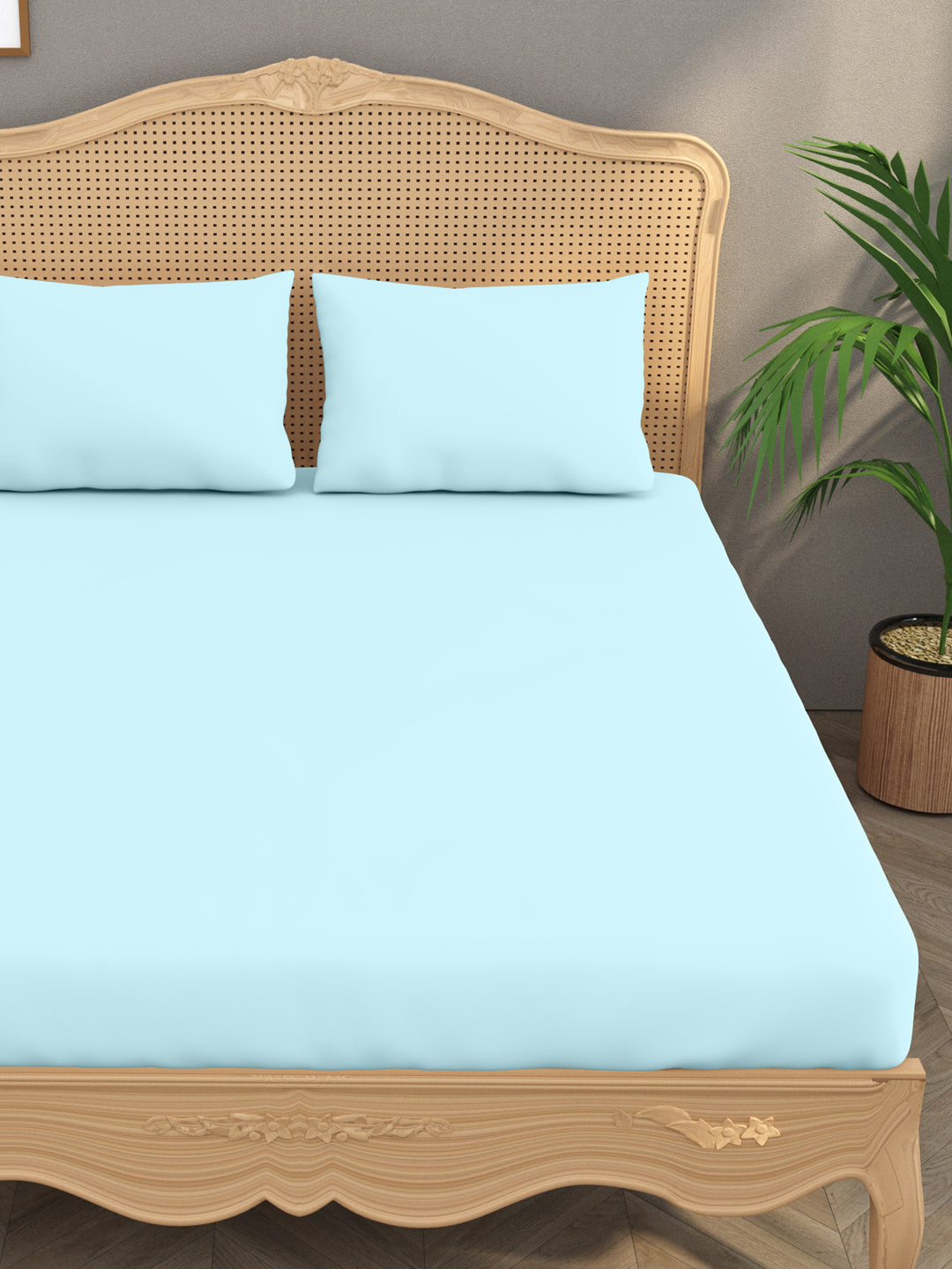 Luxury 400 TC Solid Cotton Bedsheet – 108 x 108 Inches with 2 Pillow Covers | Premium Cotton Comfort