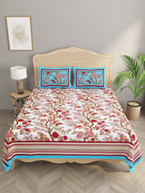 Floral Print Cotton Double King Bedsheet with 2 Pillow Covers