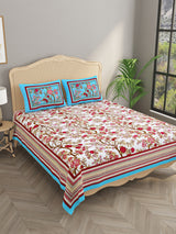 Floral Print Cotton Double King Bedsheet with 2 Pillow Covers