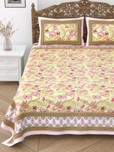 Floral Print Cotton Double King Bedsheet with 2 Pillow Covers