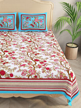 Floral Print Cotton Double King Bedsheet with 2 Pillow Covers