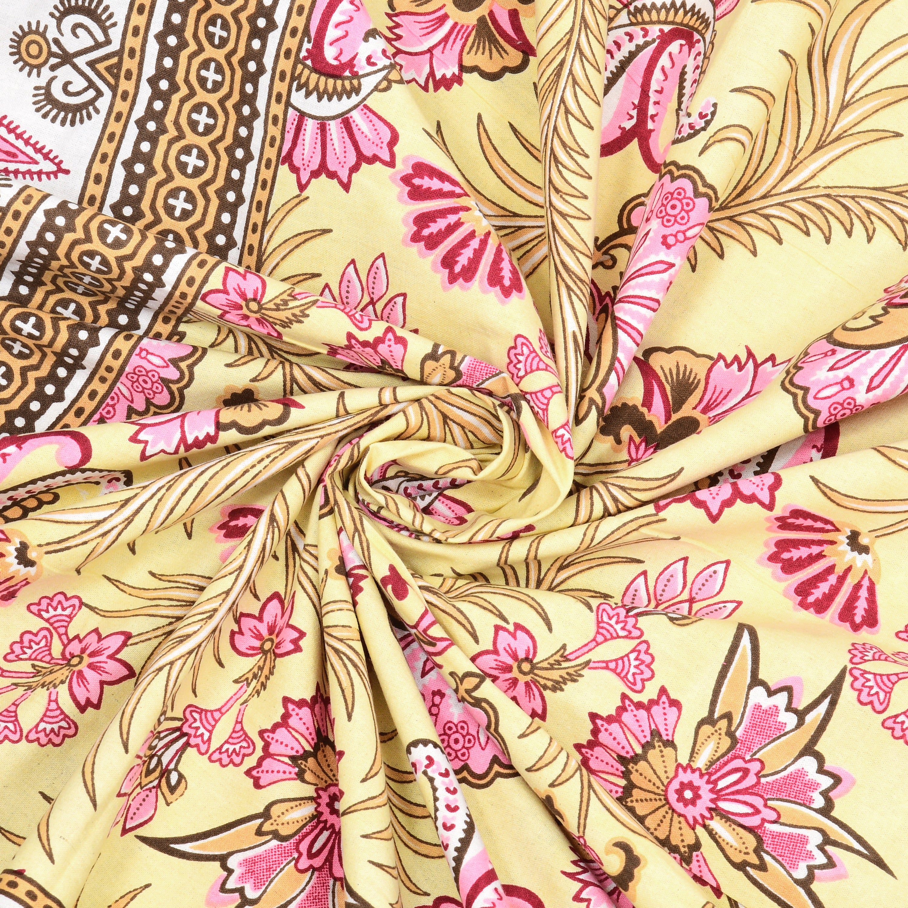 Floral Print Cotton Double King Bedsheet with 2 Pillow Covers