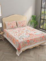Floral Print Cotton Double King Bedsheet with 2 Pillow Covers