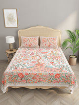 Floral Print Cotton Double King Bedsheet with 2 Pillow Covers