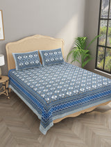 Floral Print Cotton Double King Bedsheet with 2 Pillow Covers