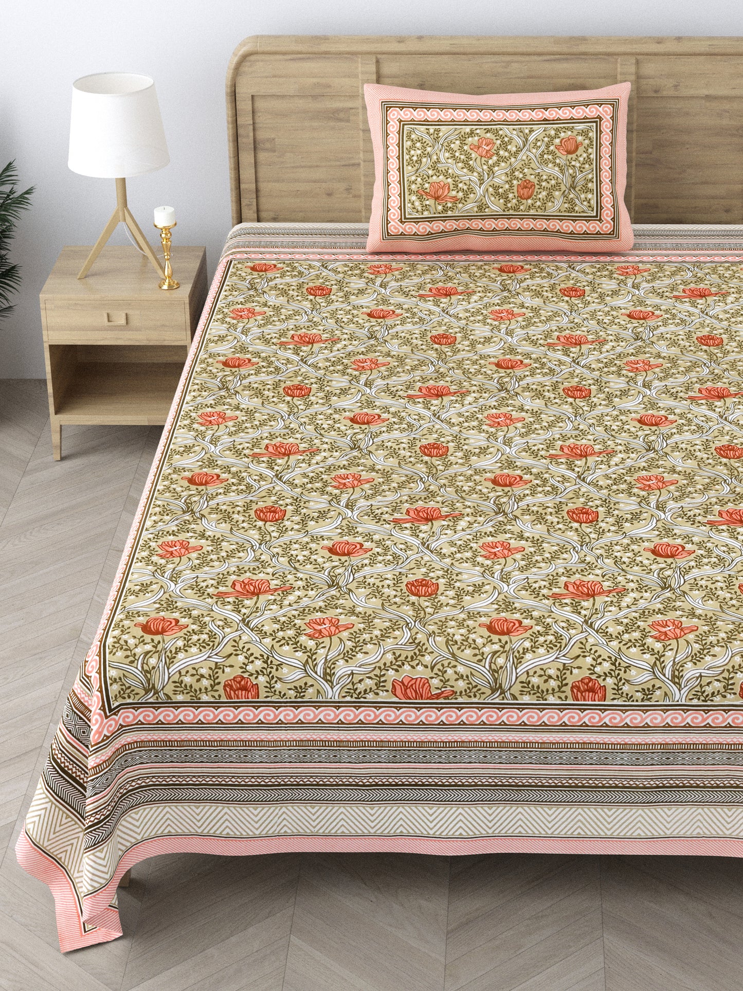 Cotton Floral Print Single bedsheet with 1 Pillow Cover