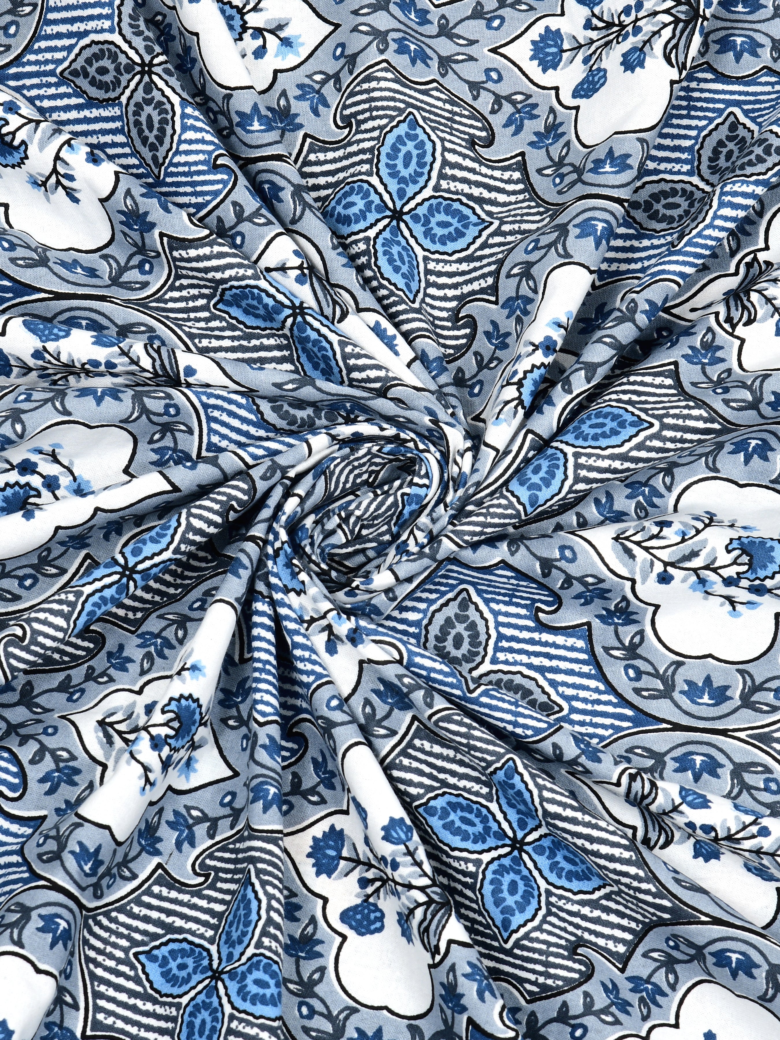 Floral Print Cotton Double King Bedsheet with 2 Pillow Covers