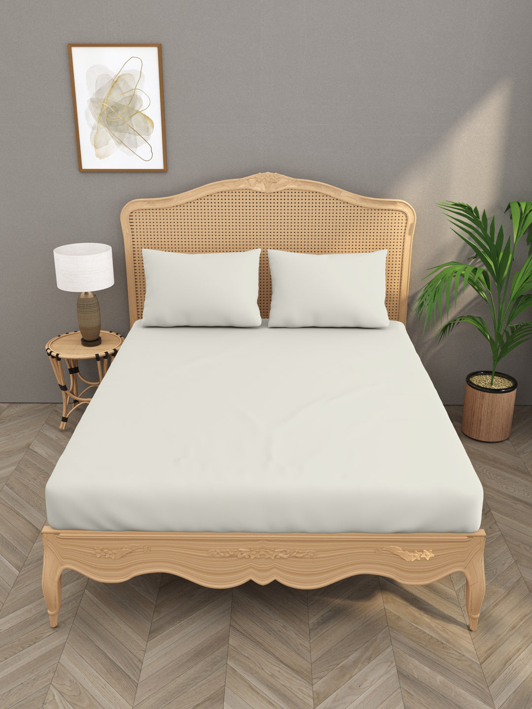 Luxury 400 TC Solid Cotton Bedsheet – 108 x 108 Inches with 2 Pillow Covers | Premium Cotton Comfort