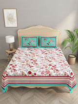 Floral Print Cotton Double King Bedsheet with 2 Pillow Covers