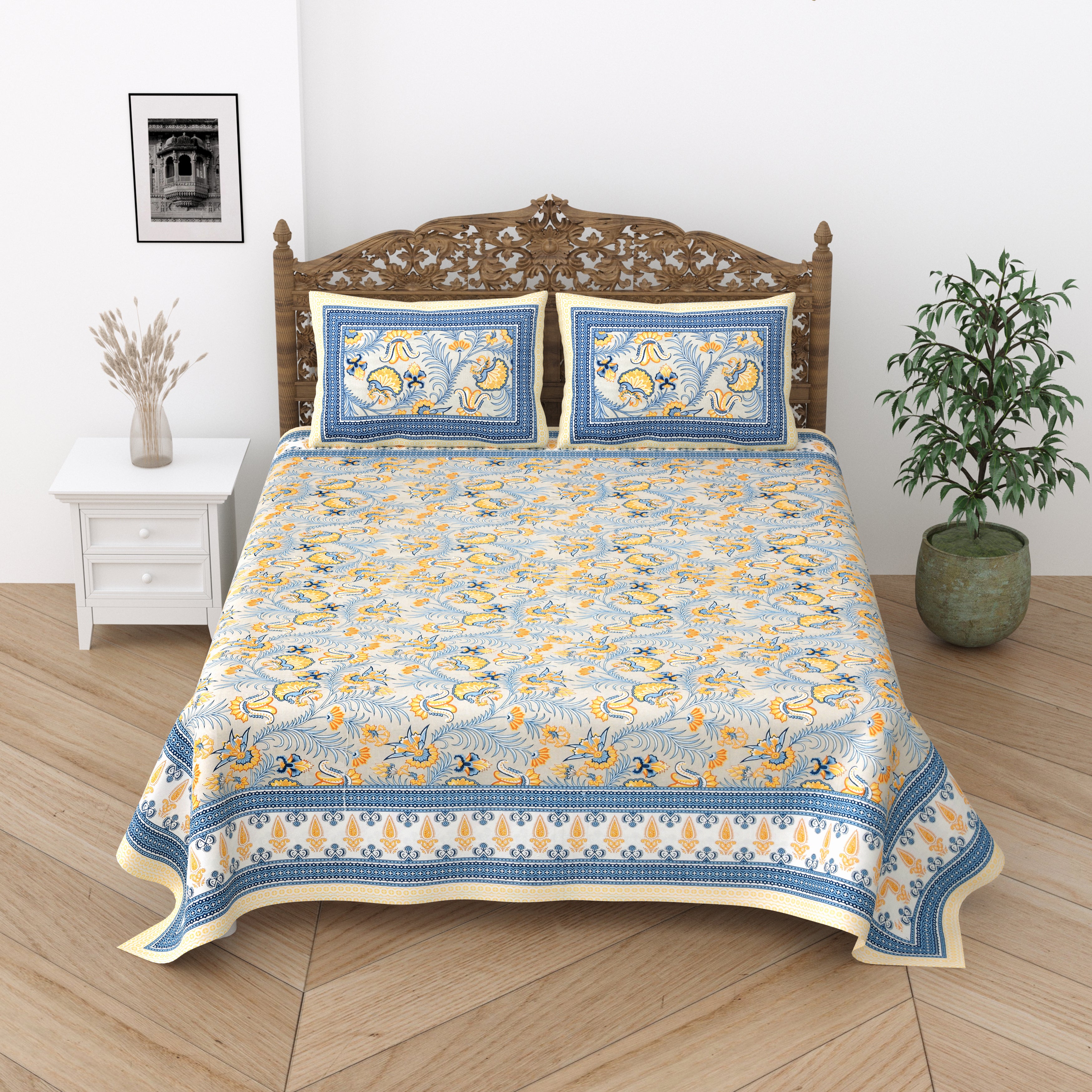 Rakhi Gift Box – Double Cotton Bedsheet, 2 Rakhi & 6 Beaded Coasters