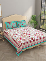 Floral Print Cotton Double King Bedsheet with 2 Pillow Covers