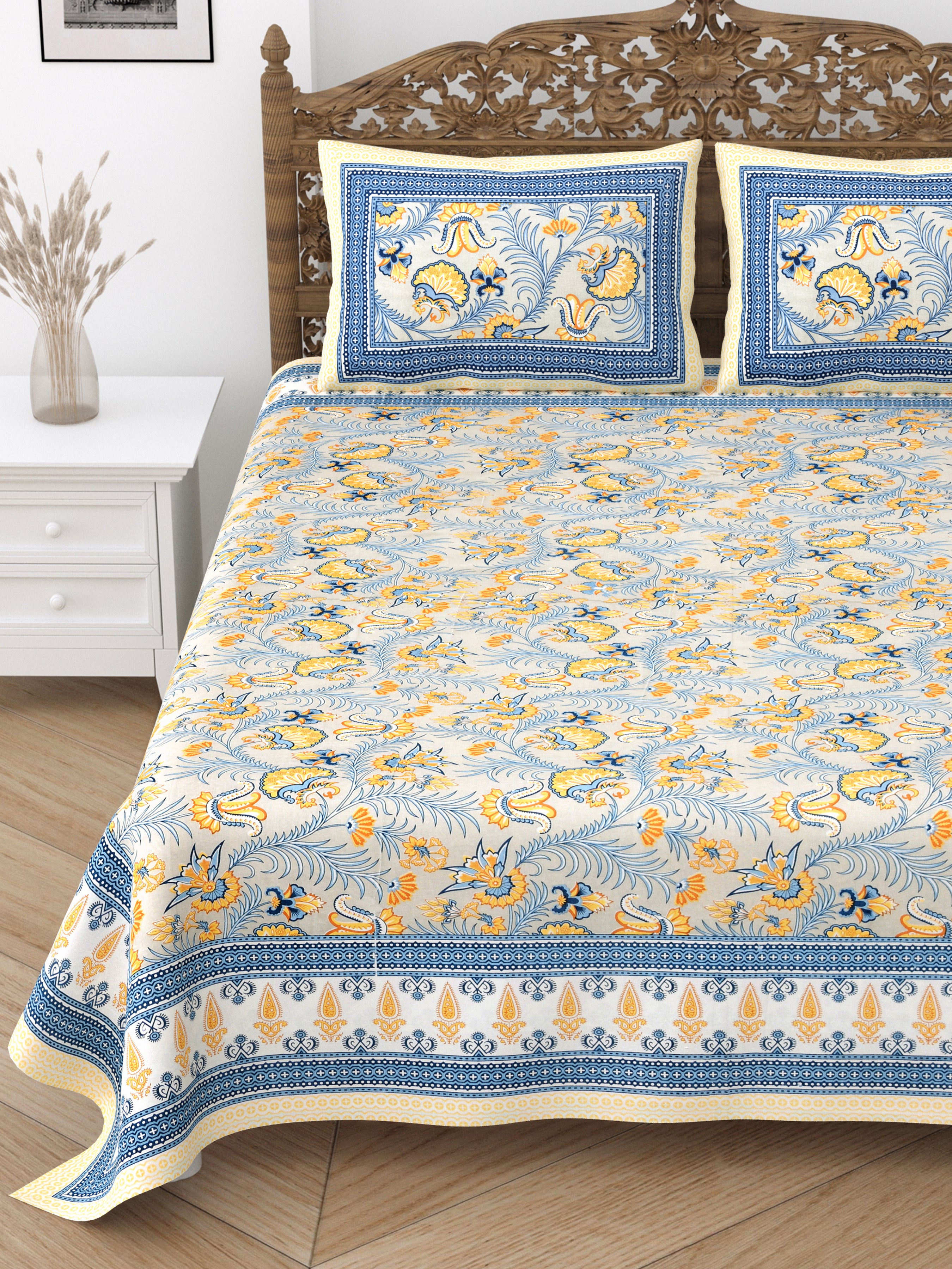 Rakhi Gift Box – Double Cotton Bedsheet, 2 Rakhi & 6 Beaded Coasters