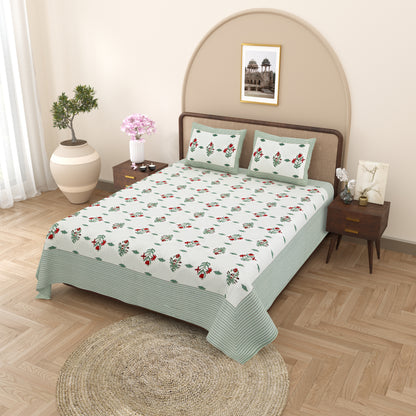 Floral Print Cotton Double King Bedsheet with 2 Pillow Covers