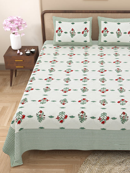 Floral Print Cotton Double King Bedsheet with 2 Pillow Covers