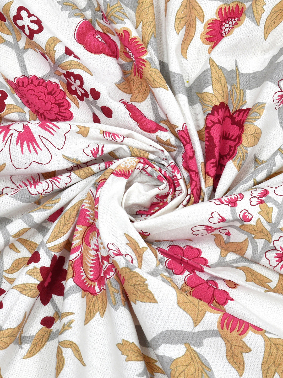 Floral Print Cotton Double King Bedsheet with 2 Pillow Covers
