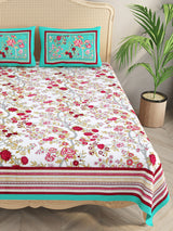 Floral Print Cotton Double King Bedsheet with 2 Pillow Covers