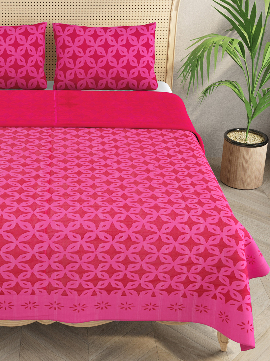 Applique cut work cotton  Bedcover with 2 Pillow Covers