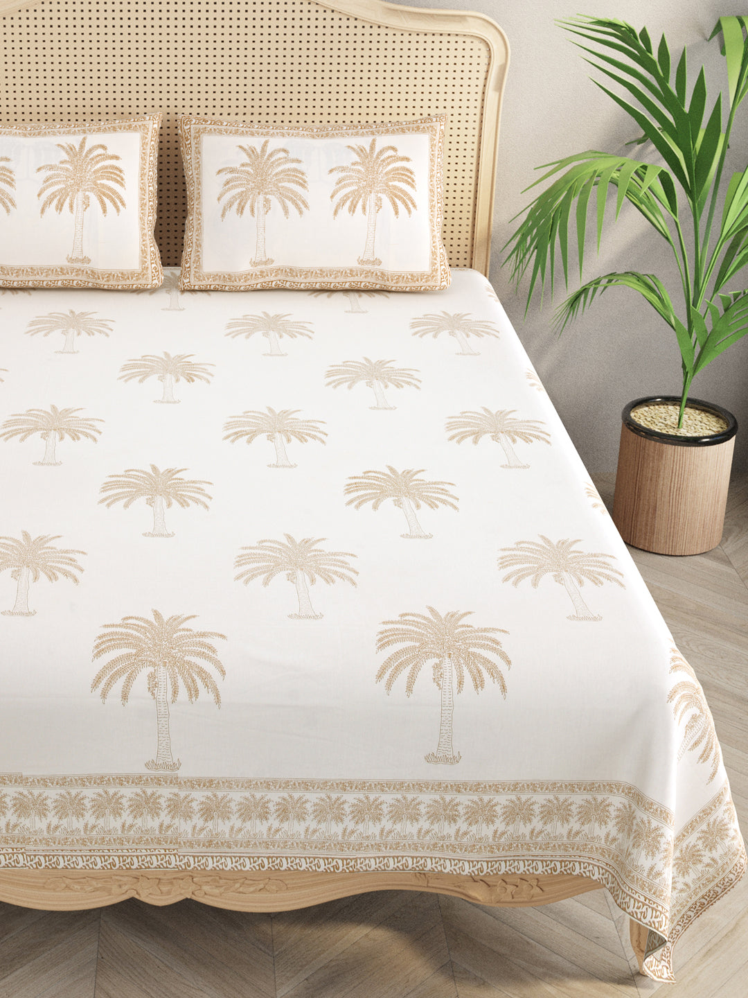 Handblock Print Super King Bedsheet in Extra Soft Percale Cotton with 2 Pillow covers