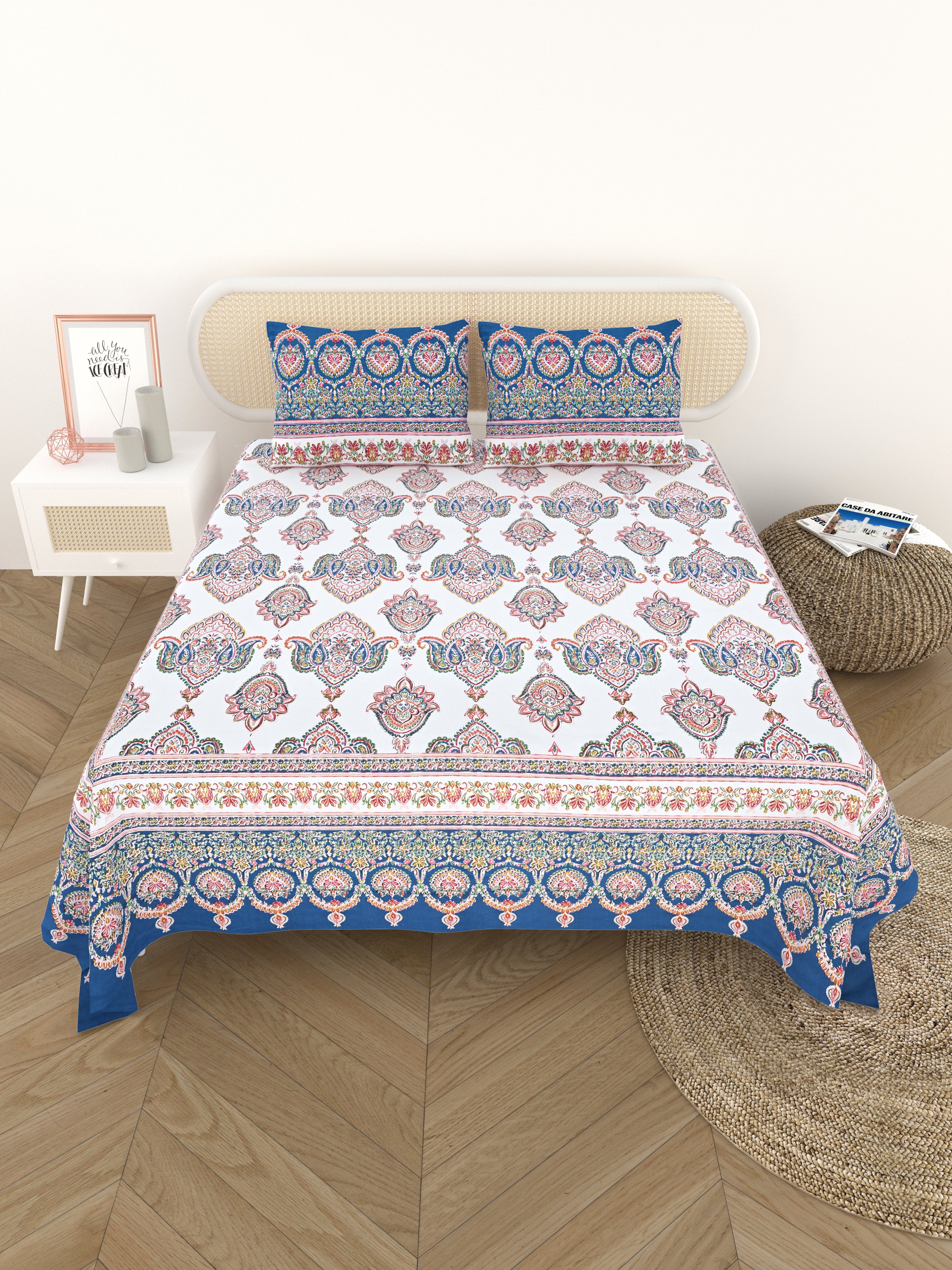 Cotton Printed Bedsheet with 2 Pillow Covers - (108 x 108 Inch)