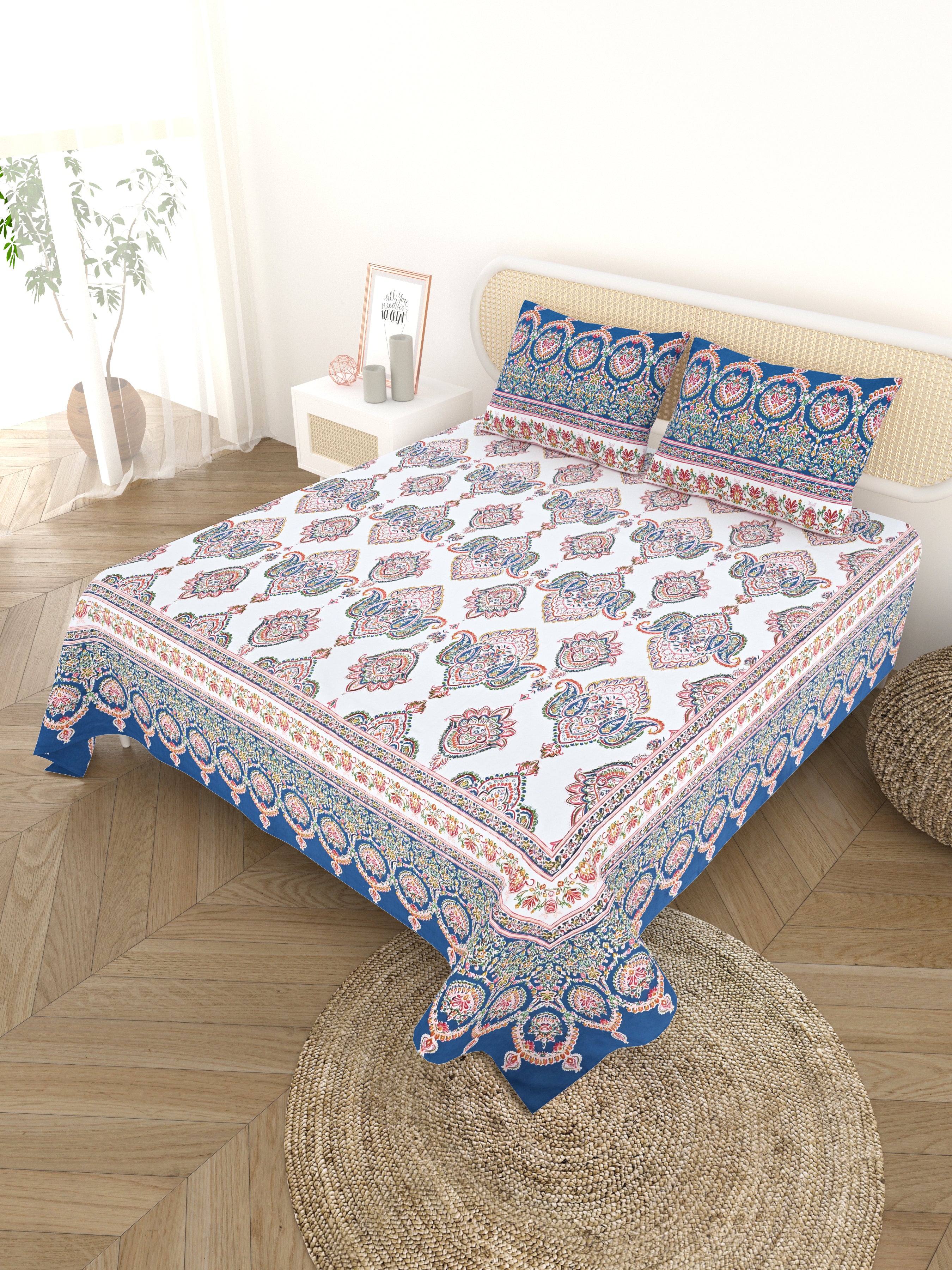 Cotton Printed Bedsheet with 2 Pillow Covers - (108 x 108 Inch)