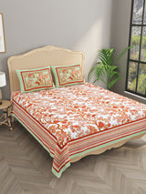 Floral Print Cotton Double King Bedsheet with 2 Pillow Covers