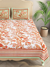 Floral Print Cotton Double King Bedsheet with 2 Pillow Covers