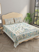 Floral Print Cotton Double King Bedsheet with 2 Pillow Covers