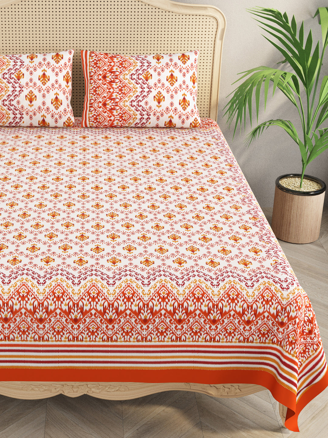 Ikat Print Super King Cotton Bedsheet with 2 Pillow Covers