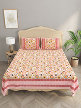Floral Print Cotton Double King Bedsheet with 2 Pillow Covers