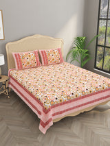 Floral Print Cotton Double King Bedsheet with 2 Pillow Covers