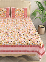 Floral Print Cotton Double King Bedsheet with 2 Pillow Covers