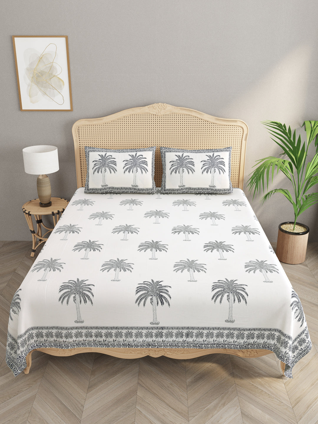 00 Handblock Print Super King Bedsheet in Extra Soft Percale Cotton with 2 Pillow covers