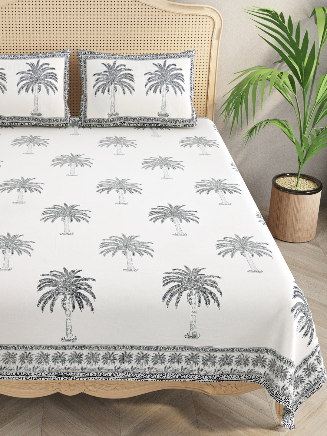 00 Handblock Print Super King Bedsheet in Extra Soft Percale Cotton with 2 Pillow covers