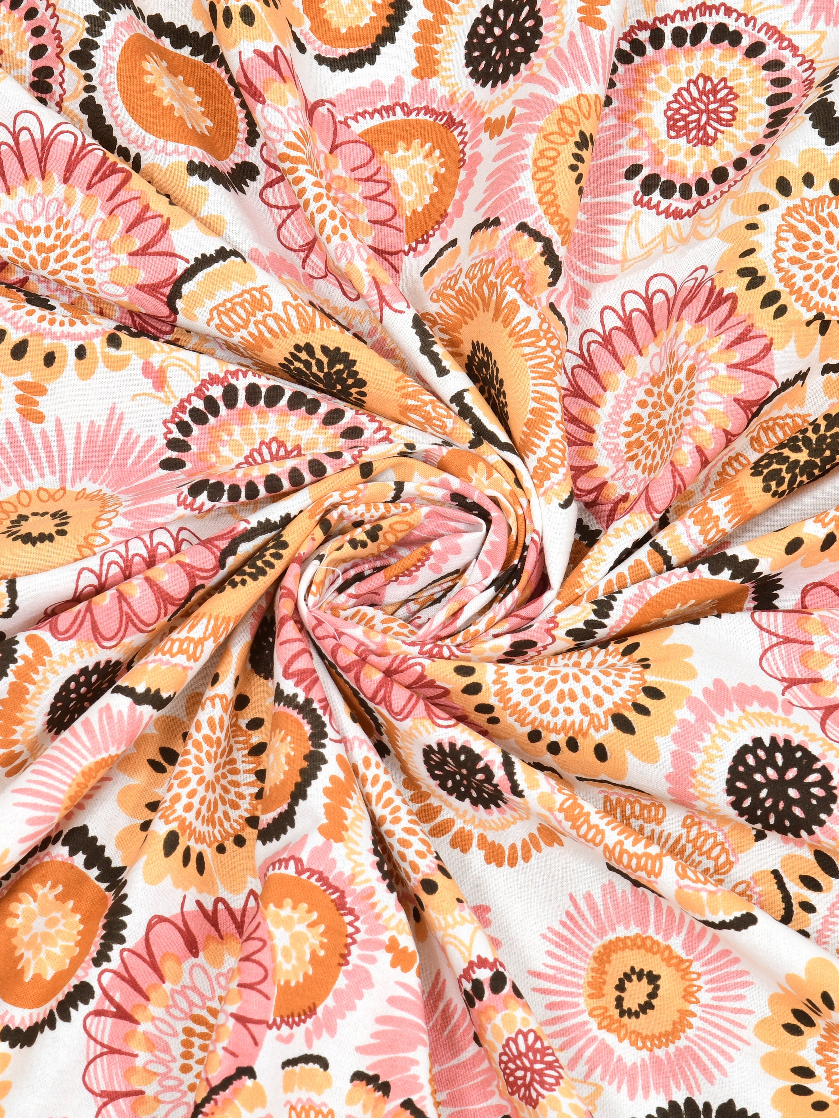 Floral Print Cotton Double King Bedsheet with 2 Pillow Covers