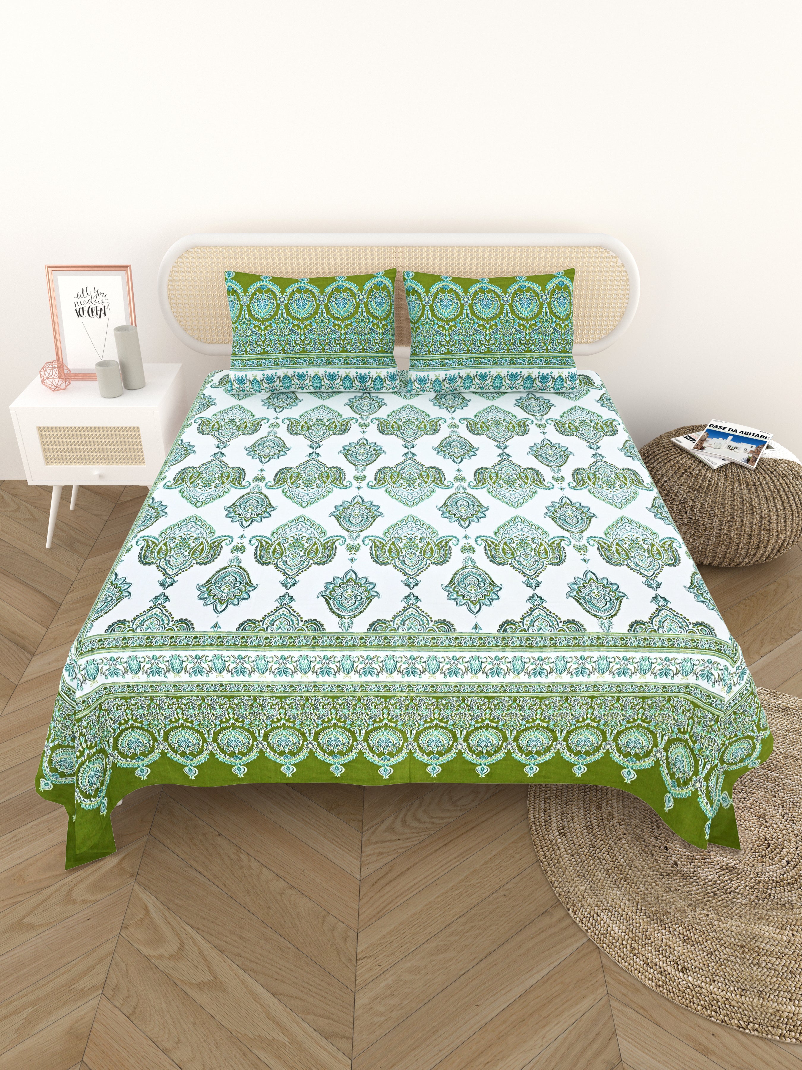 Cotton Printed Bedsheet with 2 Pillow Covers - (108 x 108 Inch)