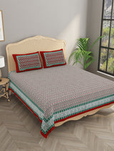 Floral Print Cotton Double King Bedsheet with 2 Pillow Covers