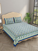Floral Print Cotton Double King Bedsheet with 2 Pillow Covers