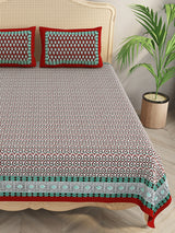 Floral Print Cotton Double King Bedsheet with 2 Pillow Covers