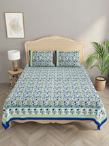Floral Print Cotton Double King Bedsheet with 2 Pillow Covers