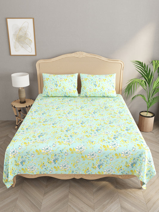 Floral Print Super King Cotton Bedsheet with 2 Pillow Covers