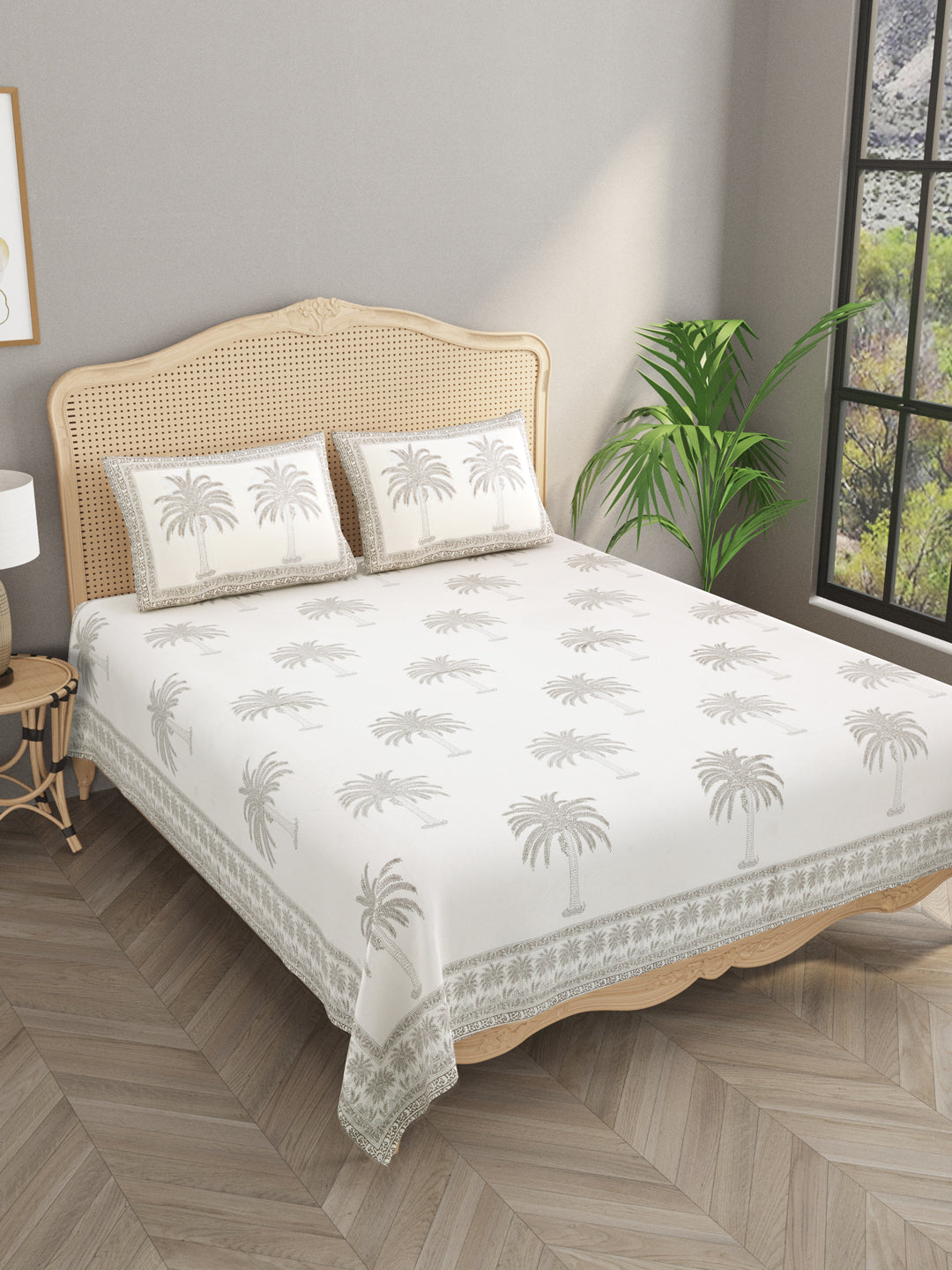 Handblock Print Super King Bedsheet in Extra Soft Percale Cotton with 2 Pillow covers